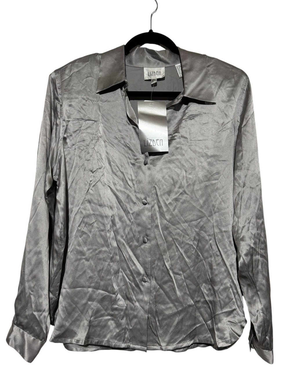 Vintage Lizden NWzt 100% Silk Blouse Sz Large Silver NYE Going Out Quiet Luxury
